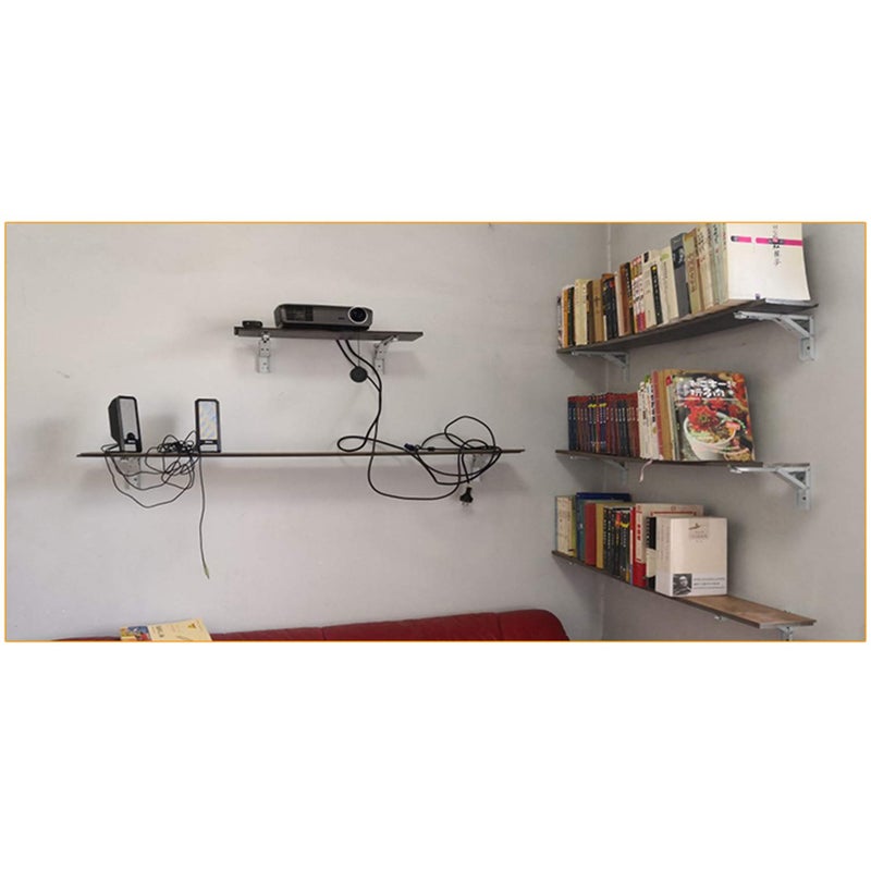 Pxyelec 8 Inch Spring Folding Shelf Bracket Bench Table Heavy Duty L Brackets for Shelves Wall Hanging, Folding Spring Loaded Supports Wall Mount Support, Pack of 4, White - Image 4